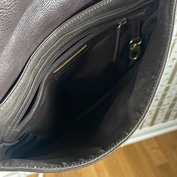 Kenneth Cole Dark Brown Leather Fold-over Crossbody Bag Purse - Picture 10 of 12